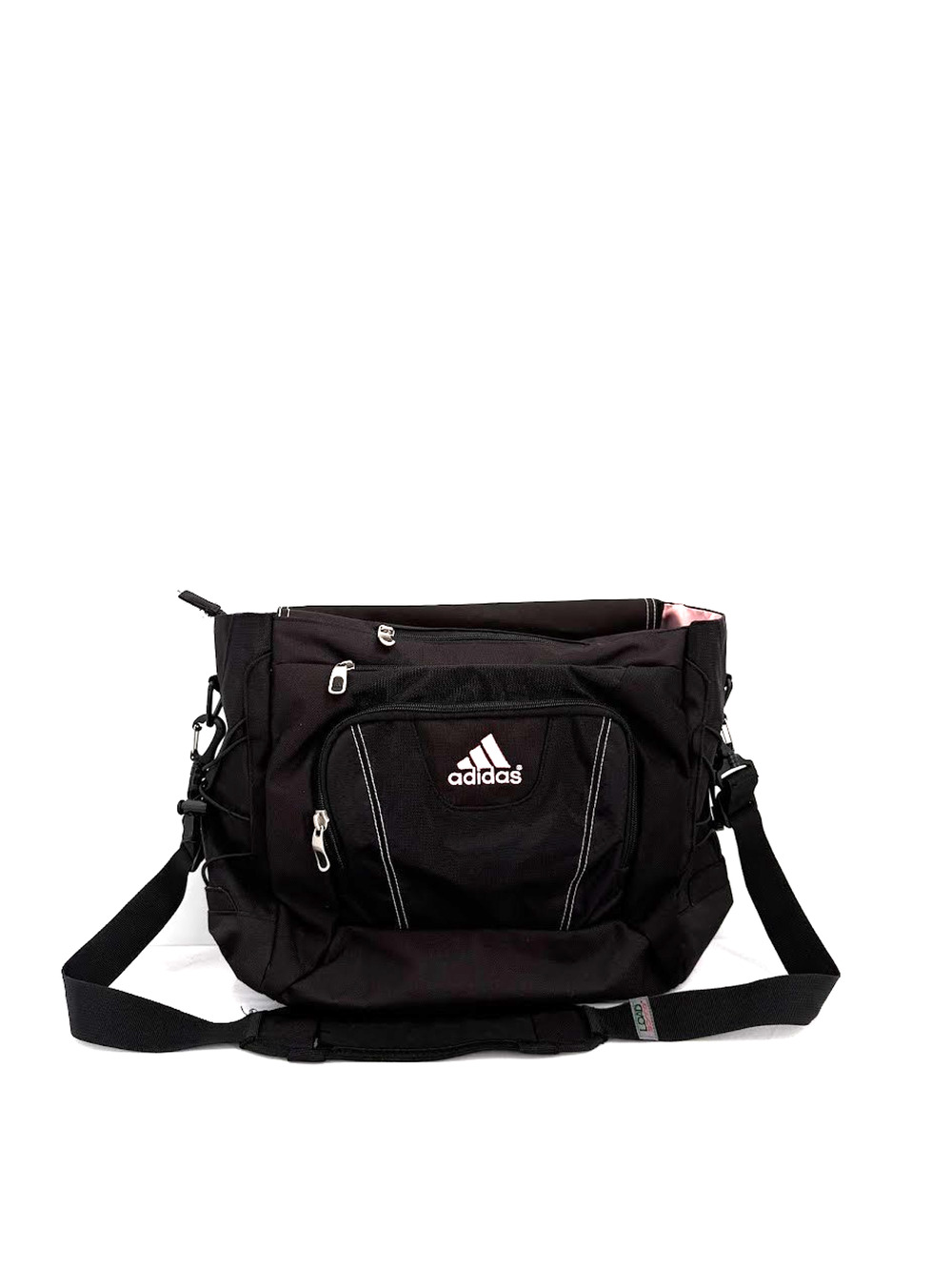 Adidas Black Pink Messenger Laptop Bag Shoulder Tote Gym Travel Multi Pocket - Picture 1 of 9